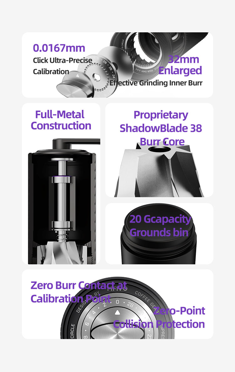 MAVO Manual Coffee Grinder, Shadow Wand Hand Coffee Grinder (Black/Silver)