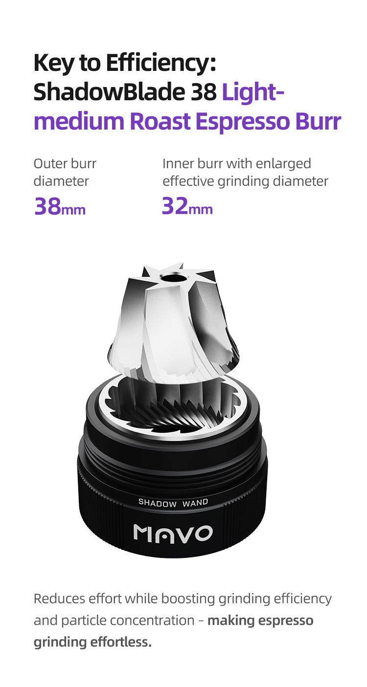 MAVO Manual Coffee Grinder, Shadow Wand Hand Coffee Grinder (Black/Silver)