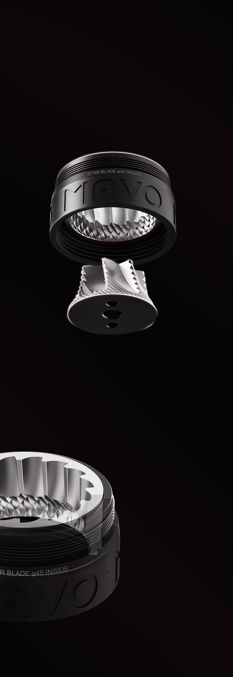 MAVO PHANTOX PRO Manual Coffee Grinder (Black/Silver) - 45mm Stainless Steel Conical Burr