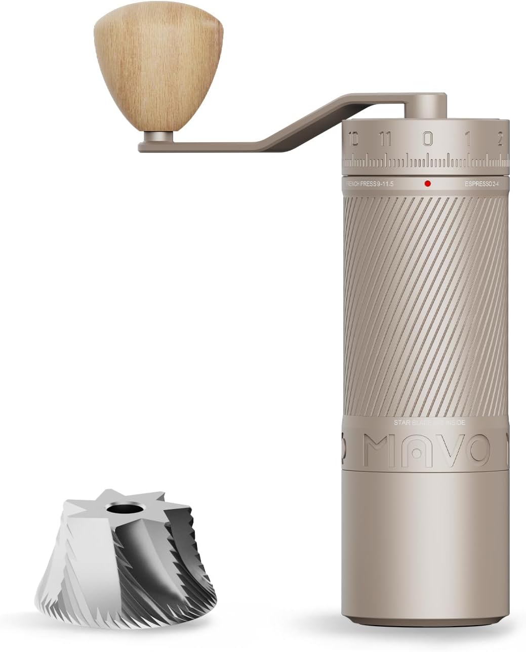 MAVO PHANTOX PRO Manual Coffee Grinder (Black/Silver) - 45mm Stainless Steel Conical Burr