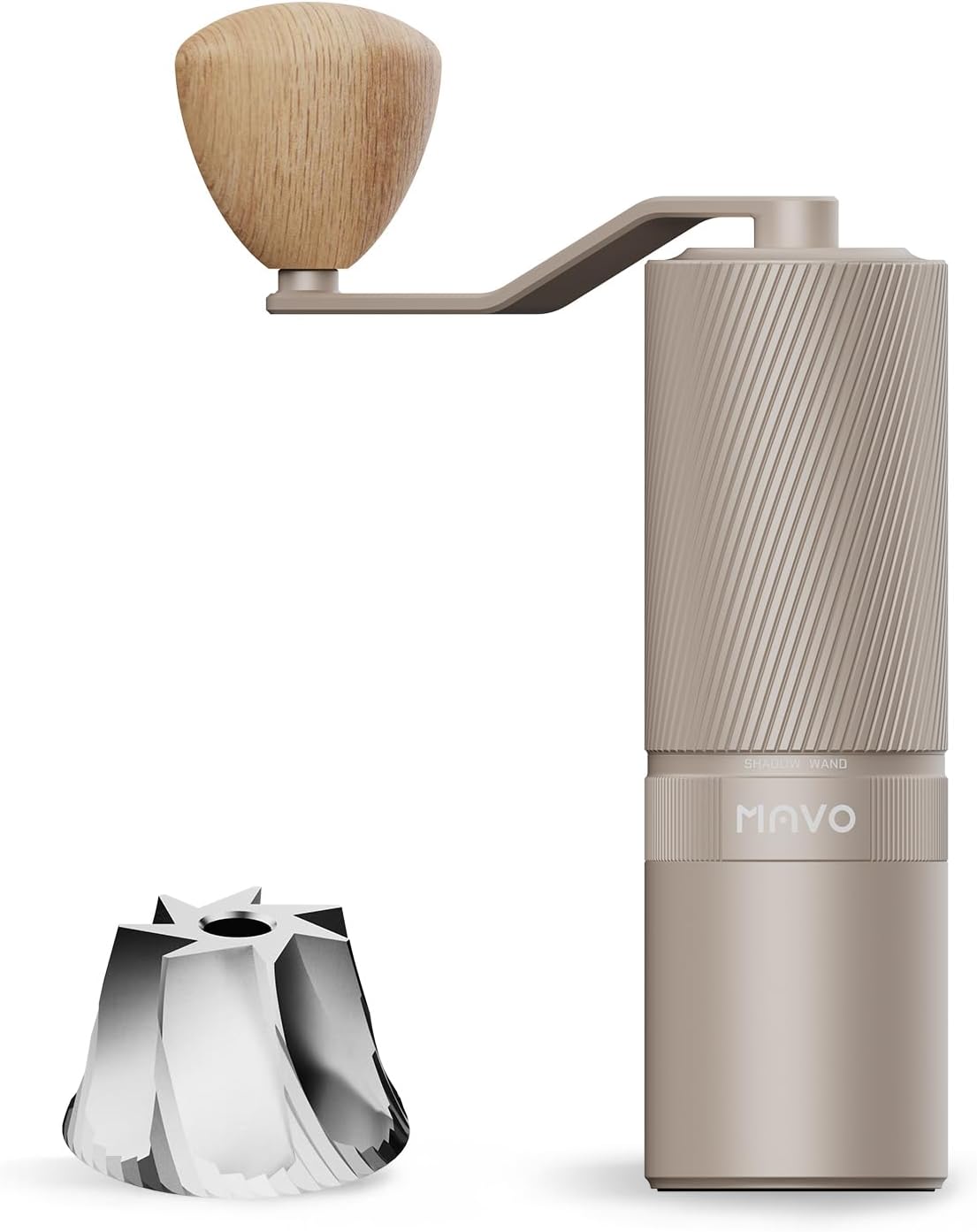 MAVO Manual Coffee Grinder, Shadow Wand Hand Coffee Grinder (Black/Silver)