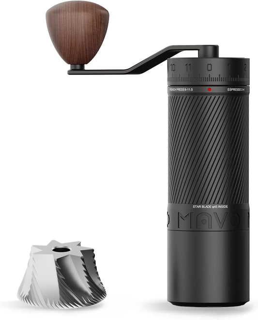 MAVO PHANTOX PRO Manual Coffee Grinder (Black/Silver) - 45mm Stainless Steel Conical Burr